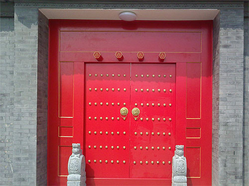 防城中国传统四合院系列朱红色中式木制大门木作